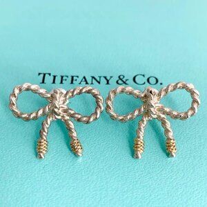 Vintage Tiffany & Co. 18K Gold & Silver Twist Rope Coil Ribbon Bow Earrings